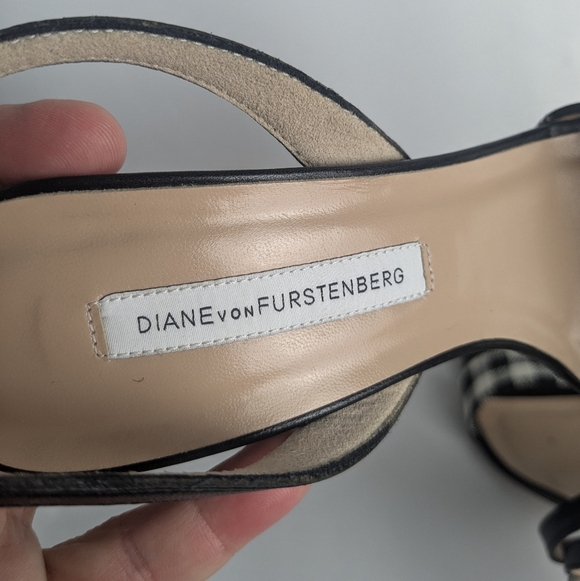 DIANE von Furstenberg Heel Women Sandals Size 6 Made In Italy Leopard And Plaid - Picture 7 of 10